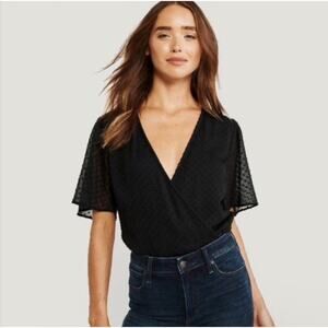 Abercrombie & Fitch Women's Black Dotted Bodysuit Flutter Sleeve V-neck Sz Small